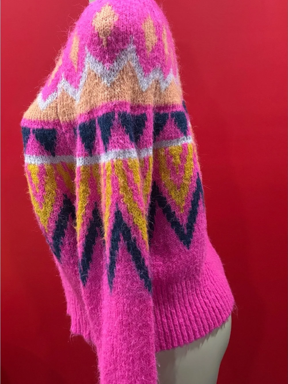 Women's Bright Pink Fair Isle Crewneck Sweater